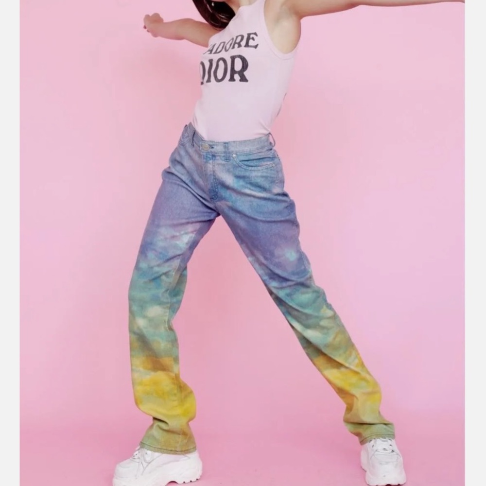 Rare ROBERTO CAVALLI GLITTER JEANS Sky Printed